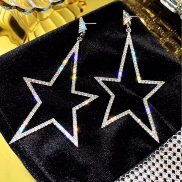 Shiny Star rhinestone earrings glam club bling‎ jewelry celebrity crystal party - Picture 2 of 4